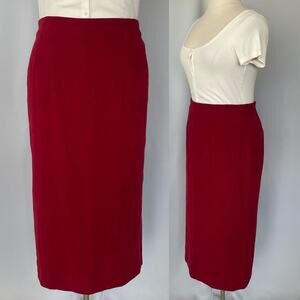 Y2K Long Pencil Skirt Size 16 Red Solid Minimal Career Office Academia 90s Vtg